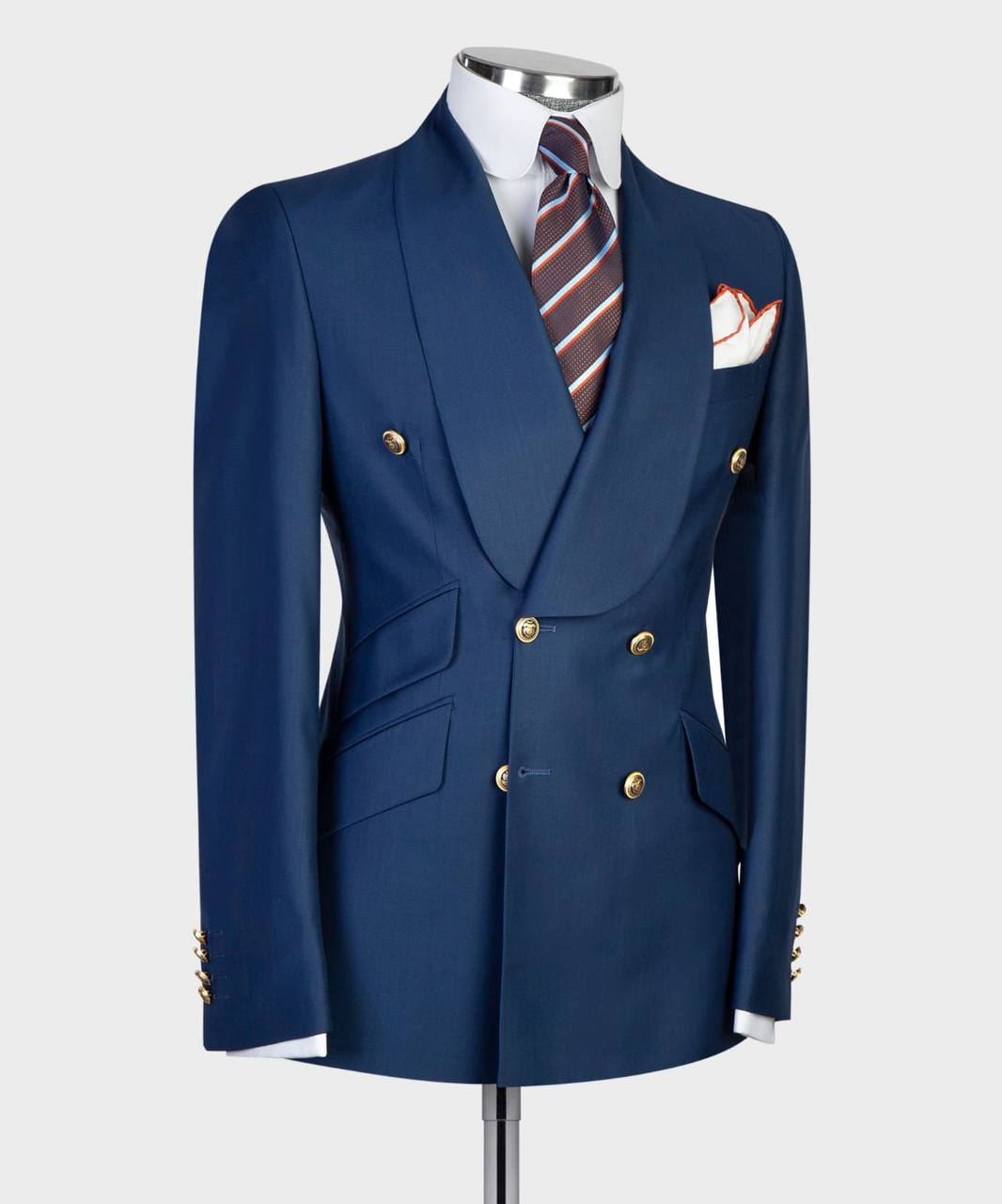 Men's 2 Piece Double Breasted Blue Tuxedo Suit, Shawl Lapel