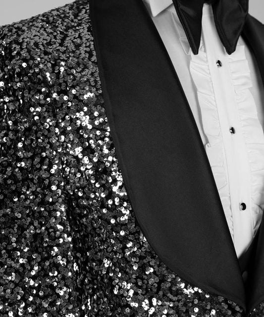 Men's 3 Piece Sequin Grey/Black Tuxedo