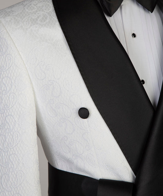 White Tuxedo with Black Collar,Belted