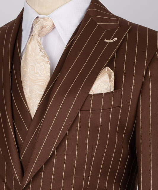 Men's Suit Set, %100 Wool, Striped, Brown