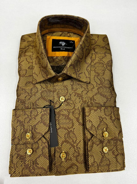 Men’s Patterned Dress Shirt Gold