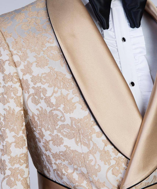 Men's Milky Brown Lace Designed Tuxedo