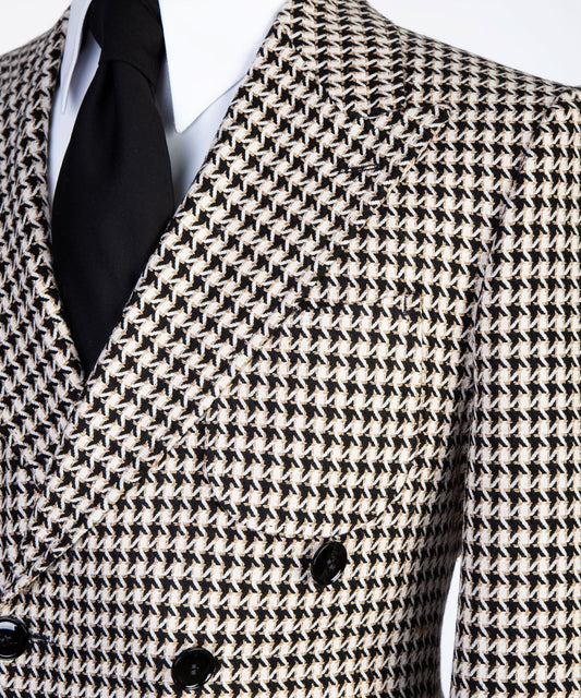 Beige/Black Houndstooth Men’s Long Coat