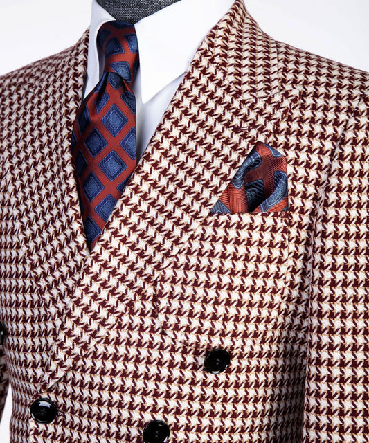 Red Houndstooth Men’s Long Coat