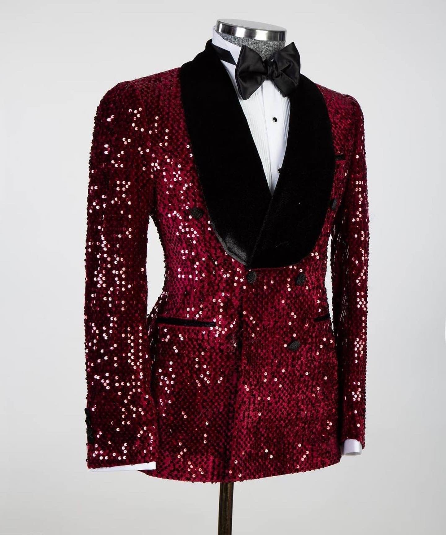 Men's 2 Piece Sequin Red/Black Tuxedo