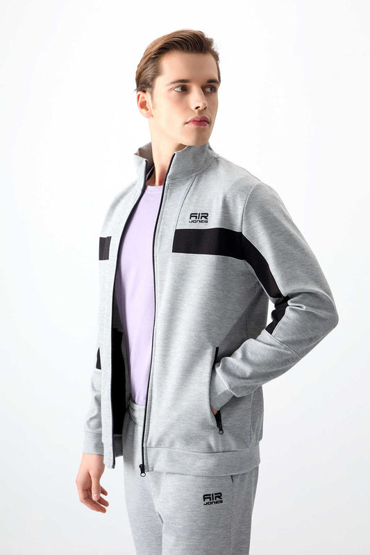 Men's Grey- Textured Tracksuit Set Melanj