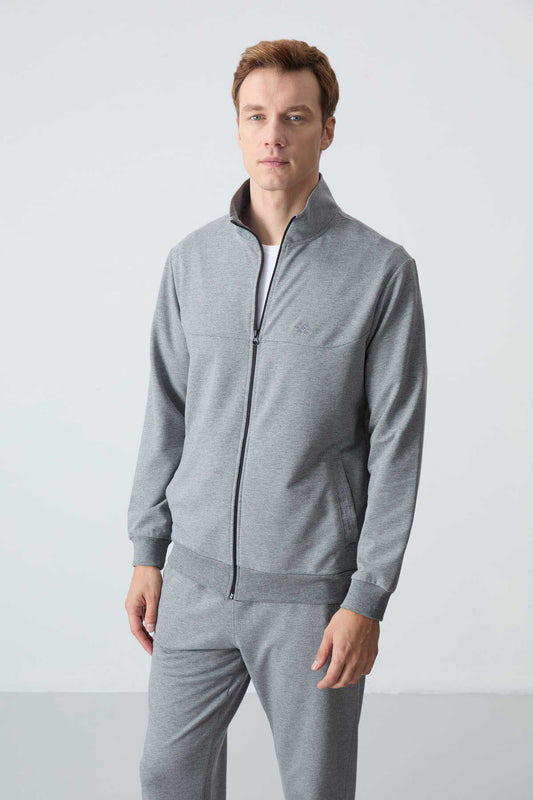 Men's Grey Melange Comfort Fit Tracksuit Set