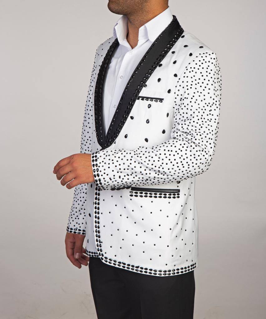 Men's 2 Piece Stone Designed White Tuxedo