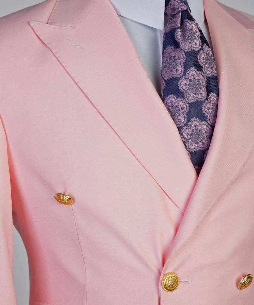 Double Breasted Pink Suit Peak Lapel 2pc - SevendayShopping