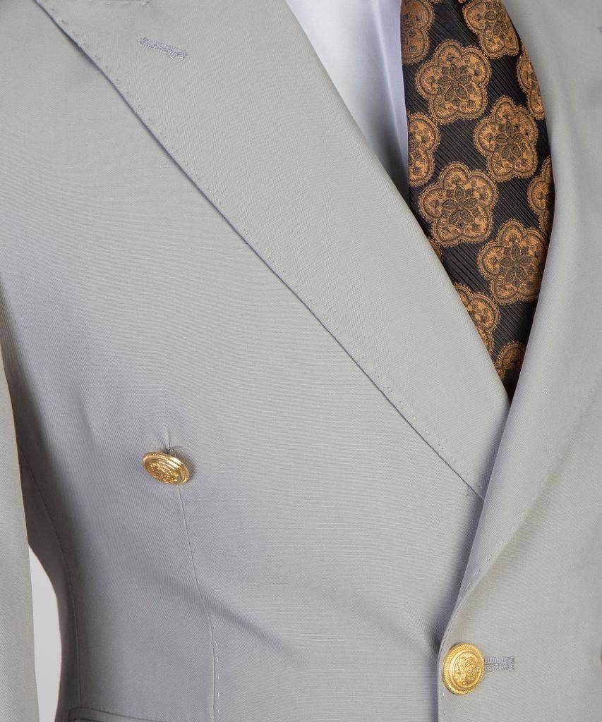 Double Breasted Grey Suit Peak Lapel 2pc - SevendayShopping