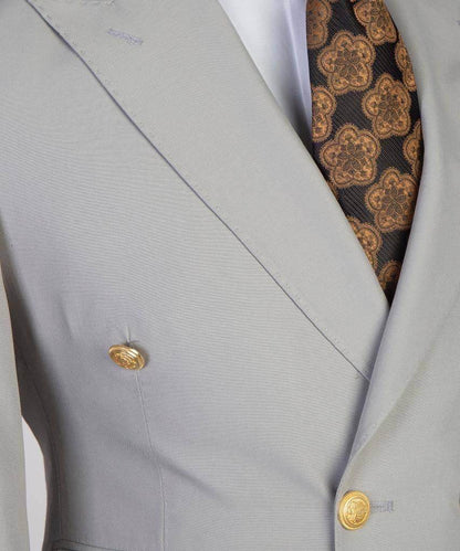 Double Breasted Grey Suit Peak Lapel 2pc - SevendayShopping