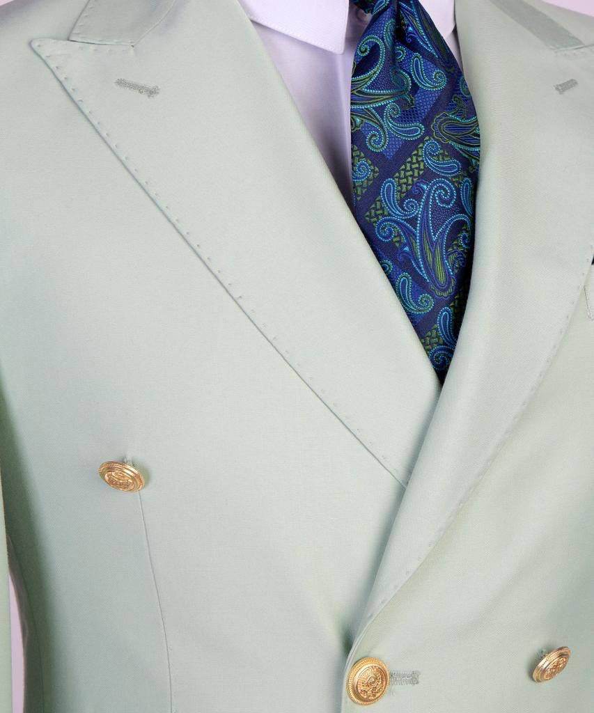 Double Breasted Green Suit Peak Lapel 2pc - SevendayShopping
