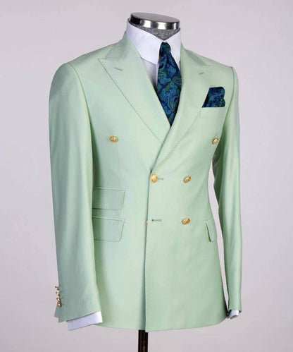 Double Breasted Green Suit Peak Lapel 2pc - SevendayShopping
