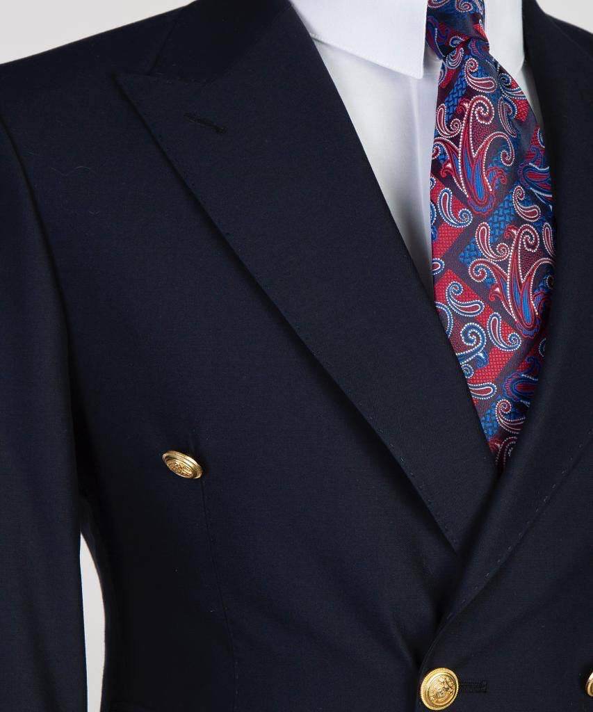 Double Breasted Navy Suit Peak Lapel 2pc - SevendayShopping