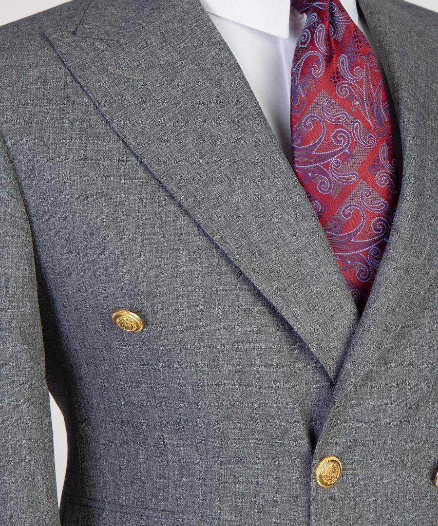 Double Breasted Grey Suit Peak Lapel 2pc - SevendayShopping