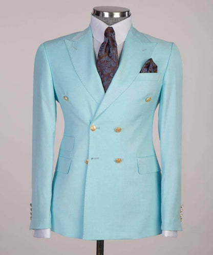Double Breasted Blue Suit Peak Lapel 2pc - SevendayShopping