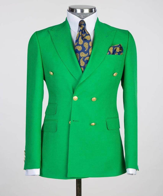Double Breasted Green Suit Peak Lapel 2pc - SevendayShopping