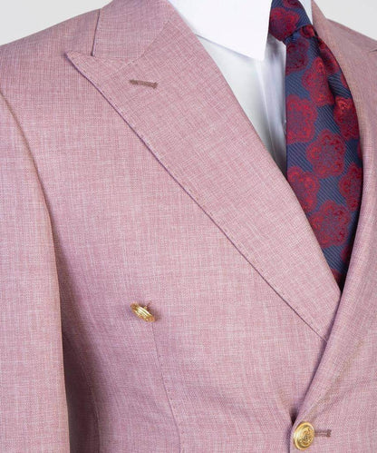 Double Breasted Pink Suit Peak Lapel 2pc - SevendayShopping