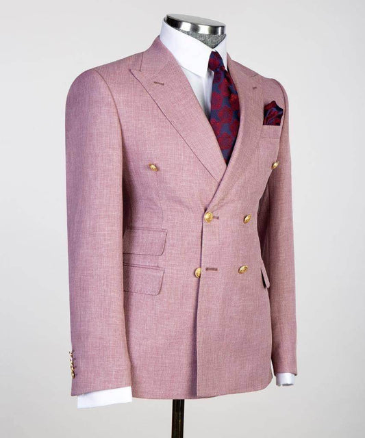 Double Breasted Pink Suit Peak Lapel 2pc - SevendayShopping
