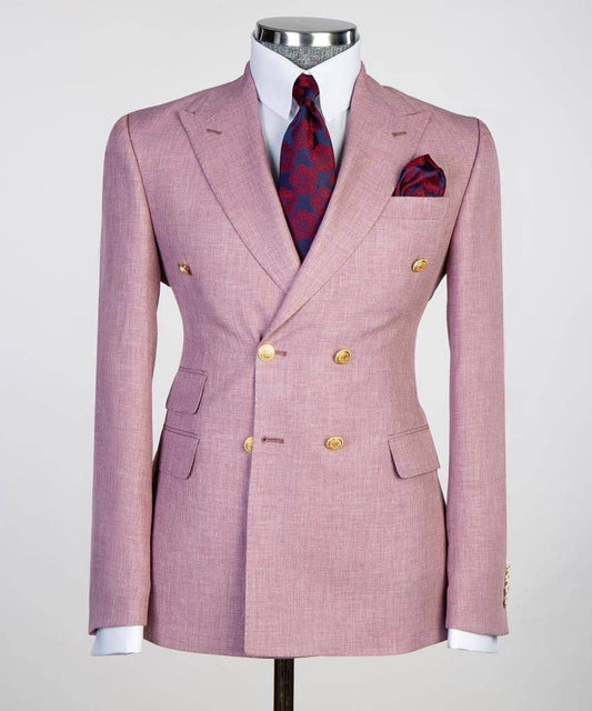 Double Breasted Pink Suit Peak Lapel 2pc - SevendayShopping