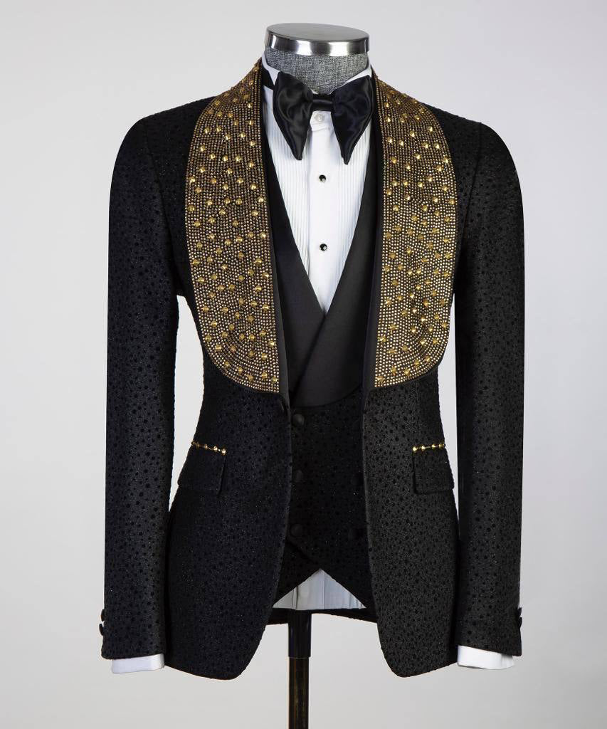 Men's Gold Beads Designed Black Tuxedo