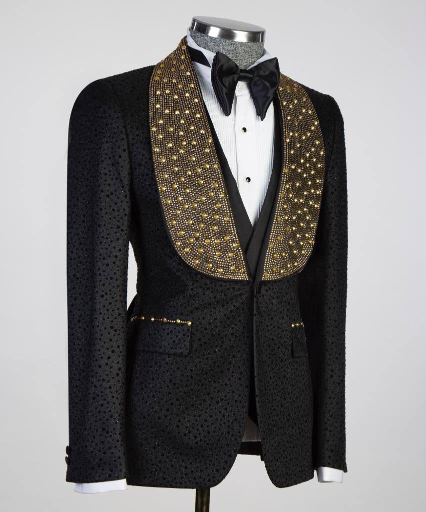 Men's Gold Beads Designed Black Tuxedo