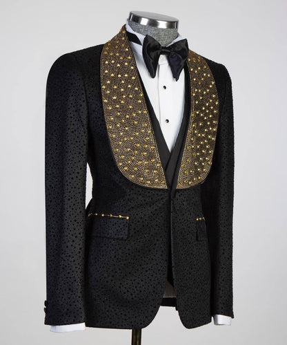 Men's Gold Beads Designed Black Tuxedo