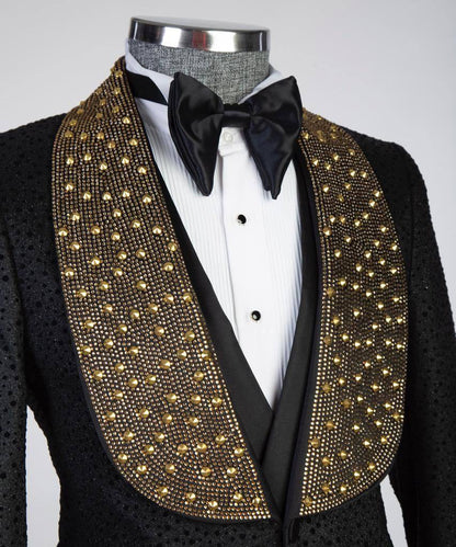 Men's Gold Beads Designed Black Tuxedo