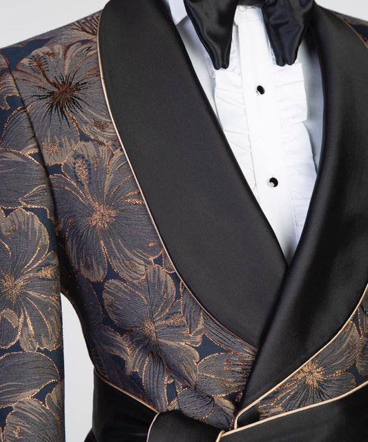 Men's 3 Piece Double Breasted Black and Gold Tuxedo