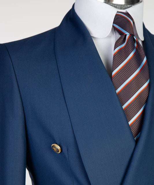 Men's 2 Piece Double Breasted  Blue Tuxedo Suit, Shawl Lapel