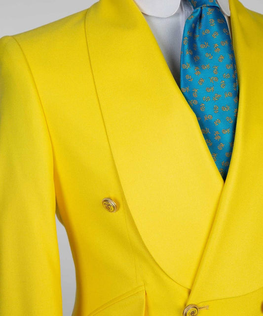 Men's 2 Piece Double Breasted Yellow Tuxedo Suit, Shawl Lapel