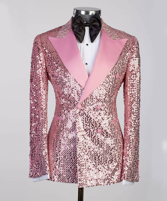 Men's 2 Piece Sequin Pink Tuxedo Suit