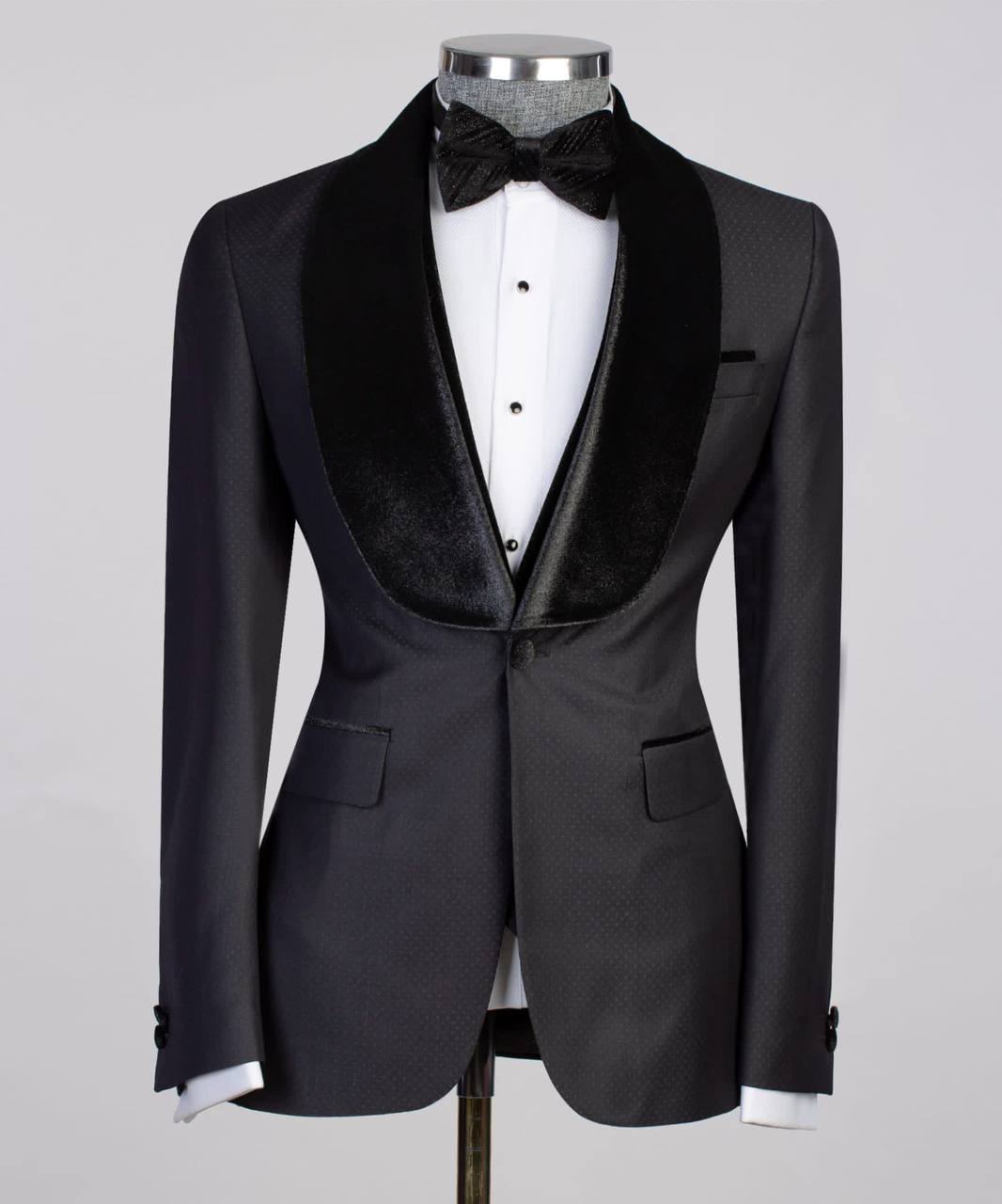 Men's 3 Piece Black Tuxedo Suit, Velvet Collar