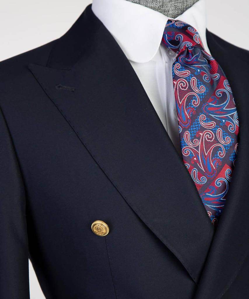 Double Breasted Navy Suit Peak Lapel 2pc - SevendayShopping