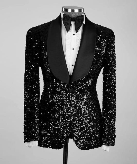 Men's 3 Piece Black Sequin Tuxedo