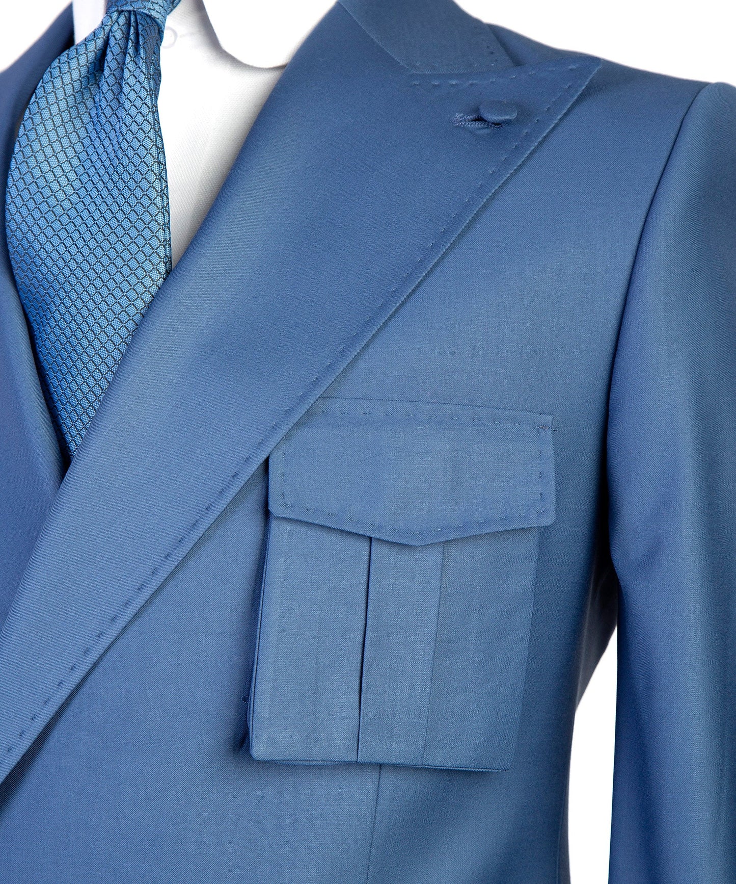 Men's 2 Piece Blue Suit Pocket Detail