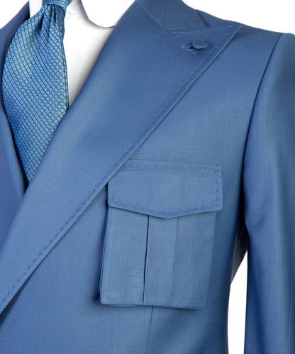 Men's 2 Piece Blue Suit Pocket Detail