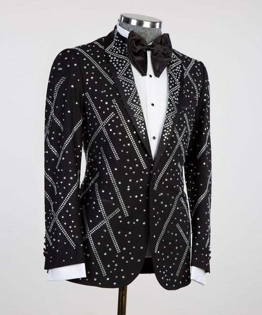 Men's 2 Piece Tuxedo, Suit, Costume, Silver Beaded