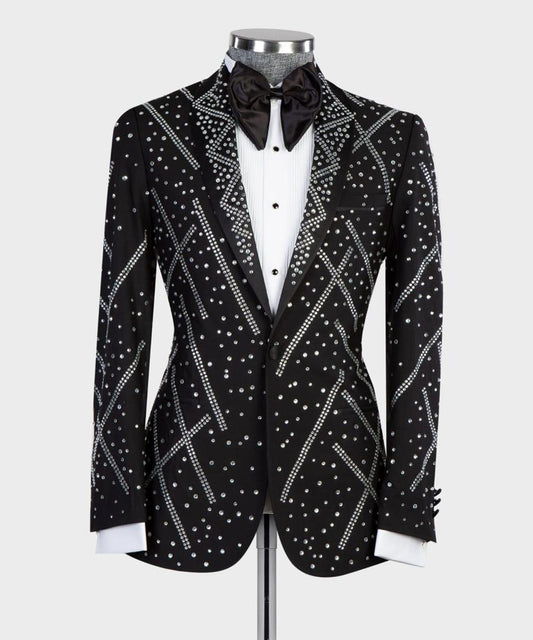 Men's 2 Piece Tuxedo, Suit, Costume, Silver Beaded