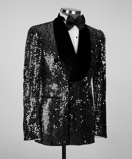 Men's 2 Piece Shining Tuxedo, Black Sequin Suit