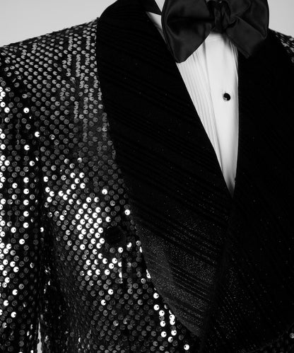 Men's 2 Piece Shining Tuxedo, Black Sequin Suit