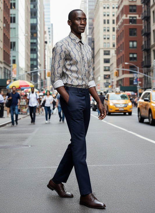 Men’s Patterned Dress Shirt Beige