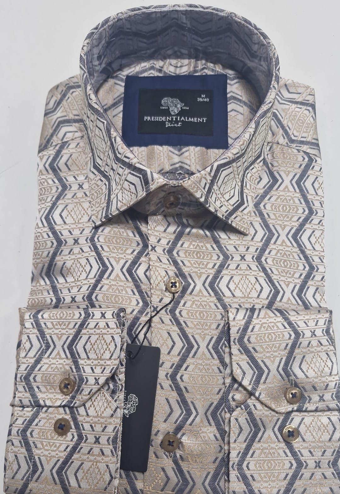 Men’s Patterned Dress Shirt Beige