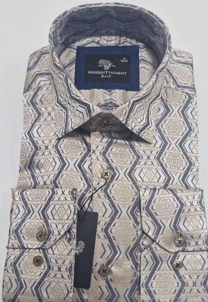 Men’s Patterned Dress Shirt Beige