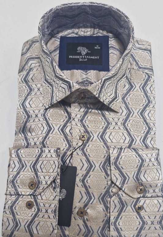 Men’s Patterned Dress Shirt Beige