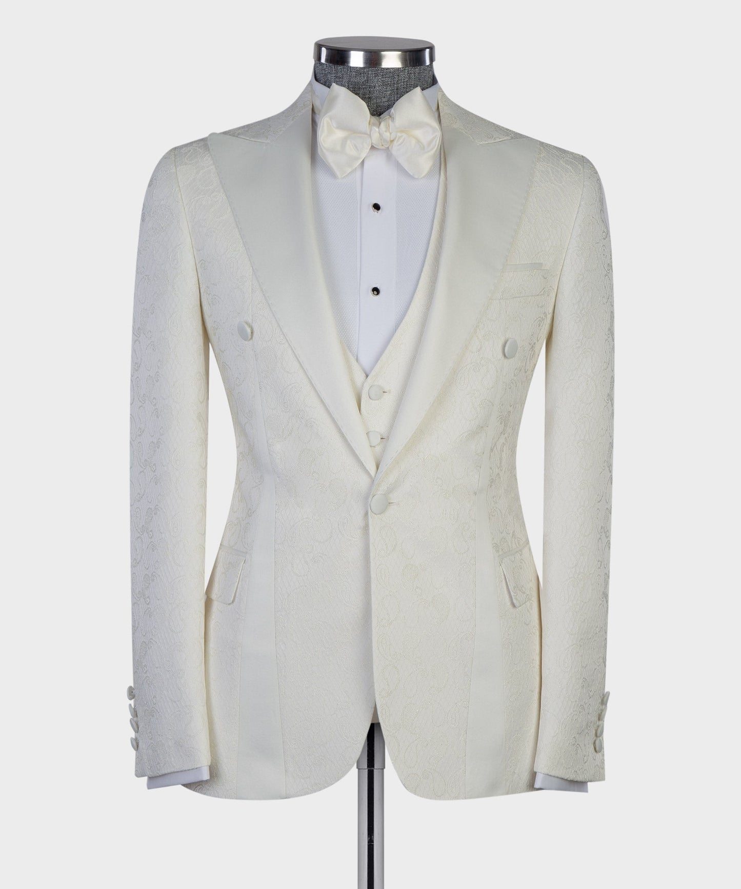 Men's 3 Piece Beige Tuxedo Suit Peak Lapel