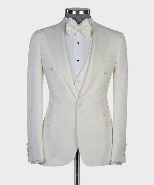 Men's 3 Piece Beige Tuxedo Suit Peak Lapel