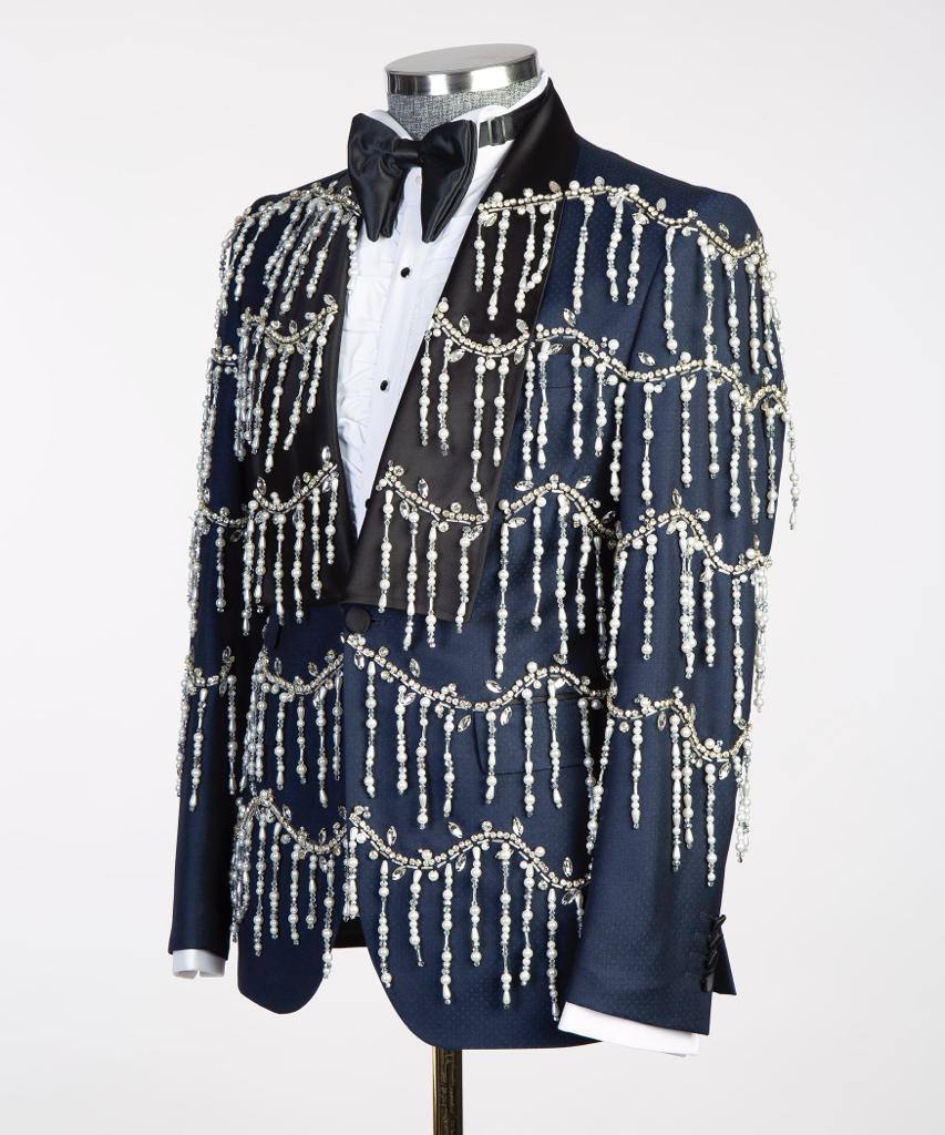 Men's Tuxedo, Beaded, 2 Piece Navy
