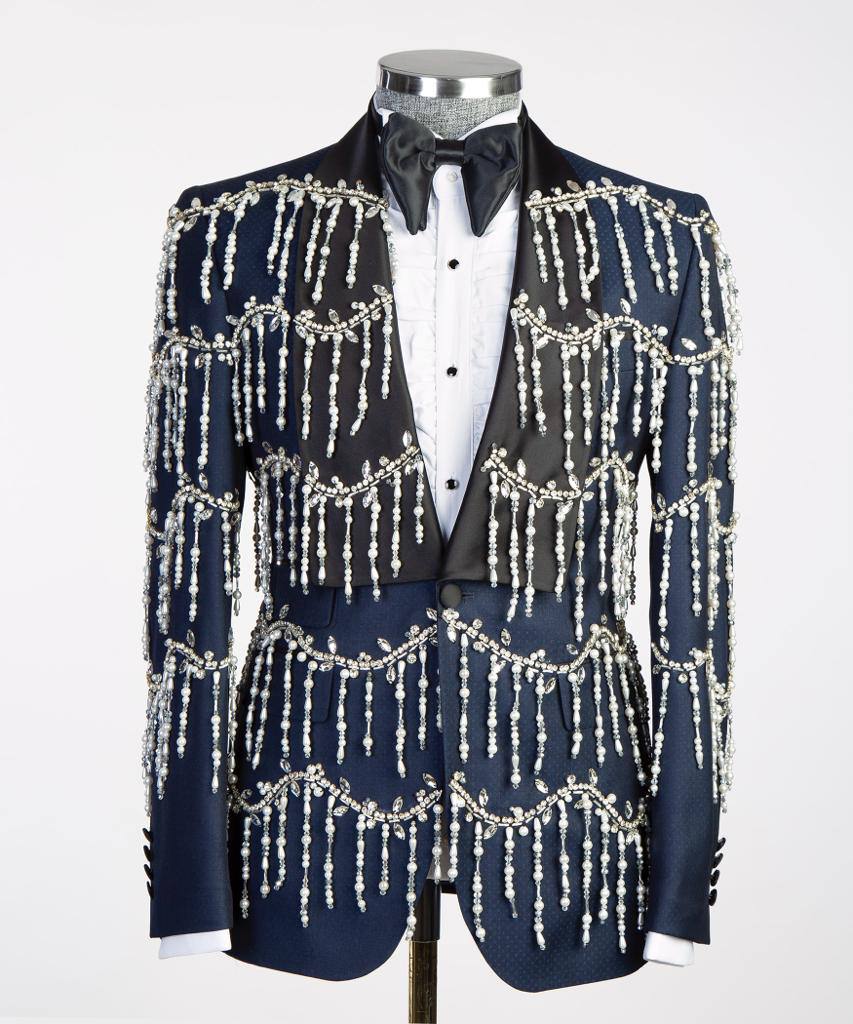 Men's Tuxedo, Beaded, 2 Piece Navy