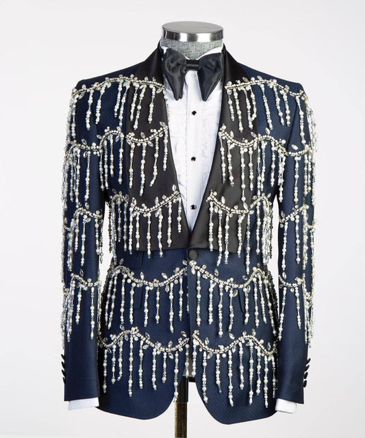 Men's Tuxedo, Beaded, 2 Piece Navy